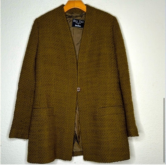 Dei Tre Neiman Marcus Wool Tweed Long Line Blazer Moss Green IT 48 (US L/12) - Picture 3 of 11